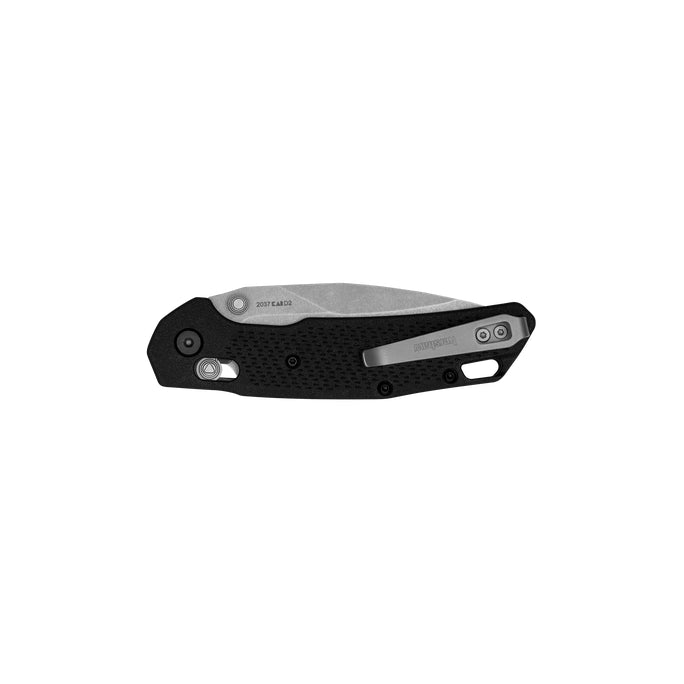 Kershaw 2037 Heist DuraLock Folding Knife 3.2" D2 Stonewashed Clip Point Blade, Black Glass-Reinforced Nylon Handles, Reversible Clip, AXIS/Crossbar Lock