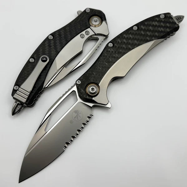 Microtech Matrix Titanium w/ Carbon Fiber Scales & Bronze Ti Pivot Collars w/ Partial Serrated Bead Blast M390 165C-8CFTI Save $117.60