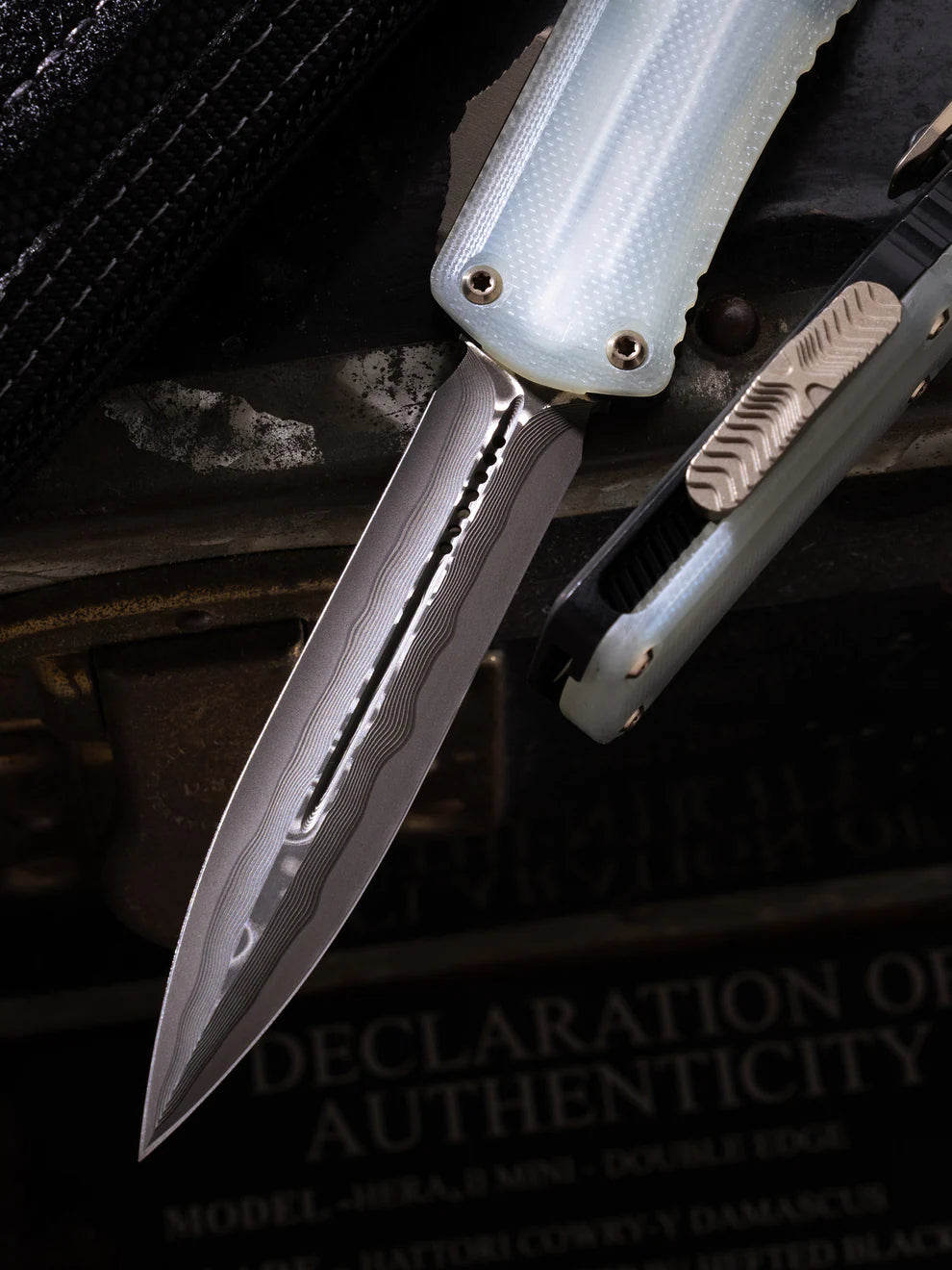 Hera® II Mini – Double Edge Hattori Cowry-Y Damascus Jade G10 Top w/ Hefted Black Anodized Alloy Bronzed Hard Cut Stainless w/ Bronze Titanium Accent