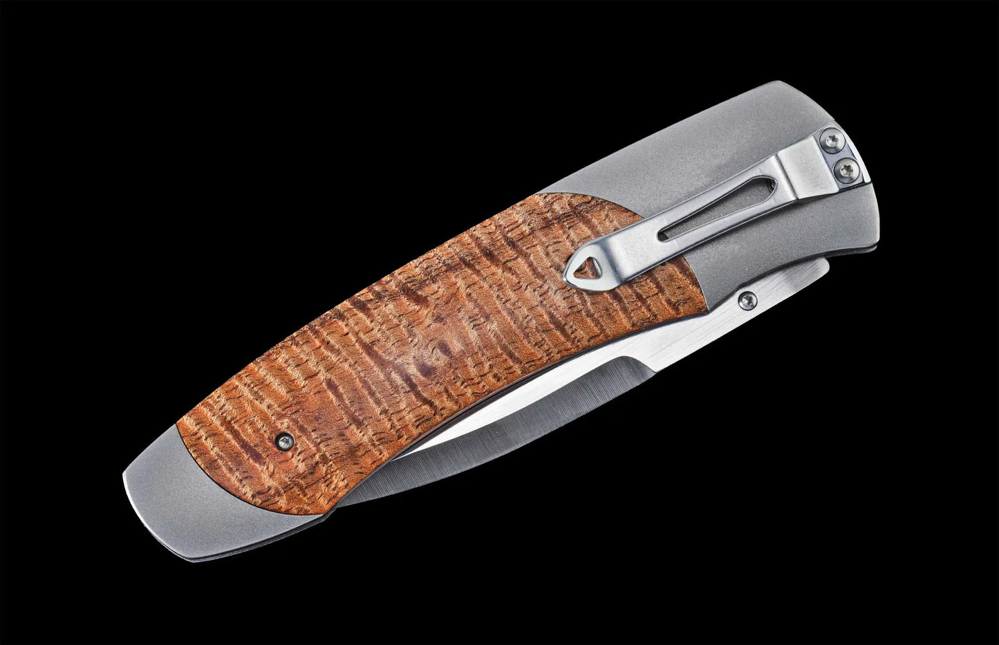 A300-13 Titanium pocketknife with stainless blade and curly koa wood