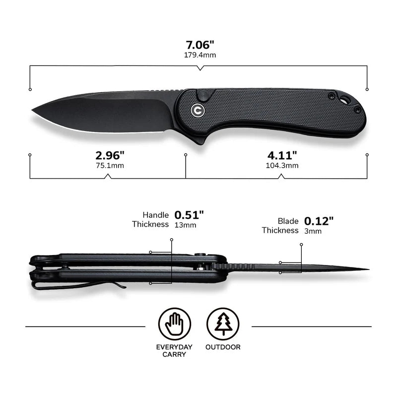 CIVIVI Button Lock Elementum II Flipper Knife G10 Handle (2.96" Nitro-V Blade) C18062P-1