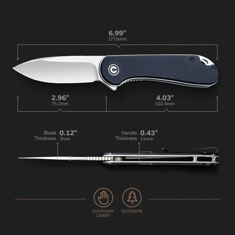 CIVIVI Elementum Flipper Knife G10 Handle (2.96" D2 Blade) C907A