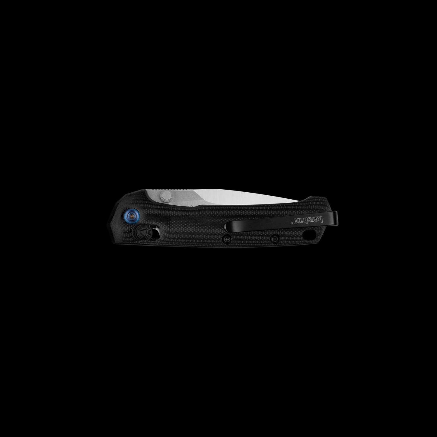 Polished black G10 handle on Kershaw Celestion folding knife