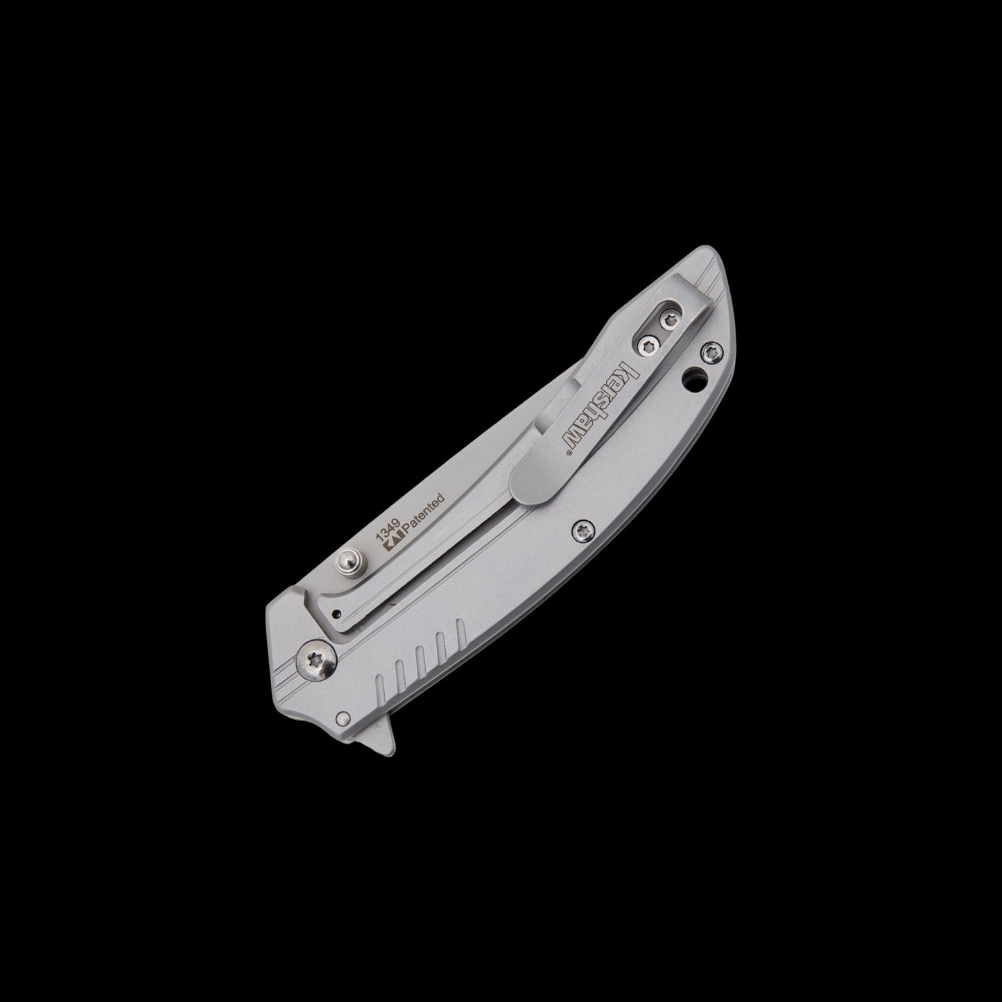 Grey stainless-steel handle on Kershaw Shroud folding knife