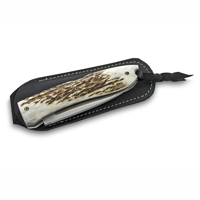 LionSteel 8810 CE Big Opera Folding 3.54" Satin D2 Tool Steel Blade, Genuine Stag Handles, Lockback