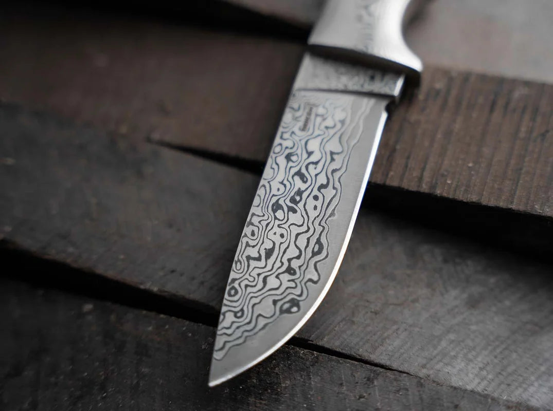 Boker Plus M-One Damascus Fixed Blade Knife Ebony Handle (02BO090DAM)