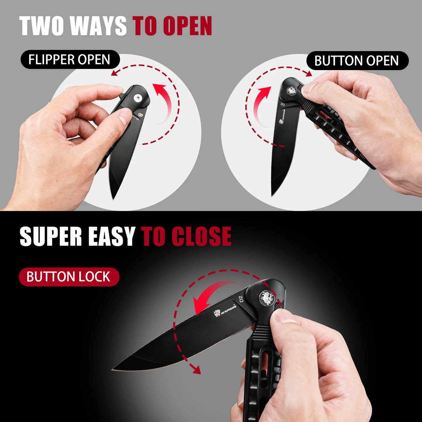 DARK MASTER | BUTTON LOCK | D2 | BLACK TITANIUM | ZD-112A