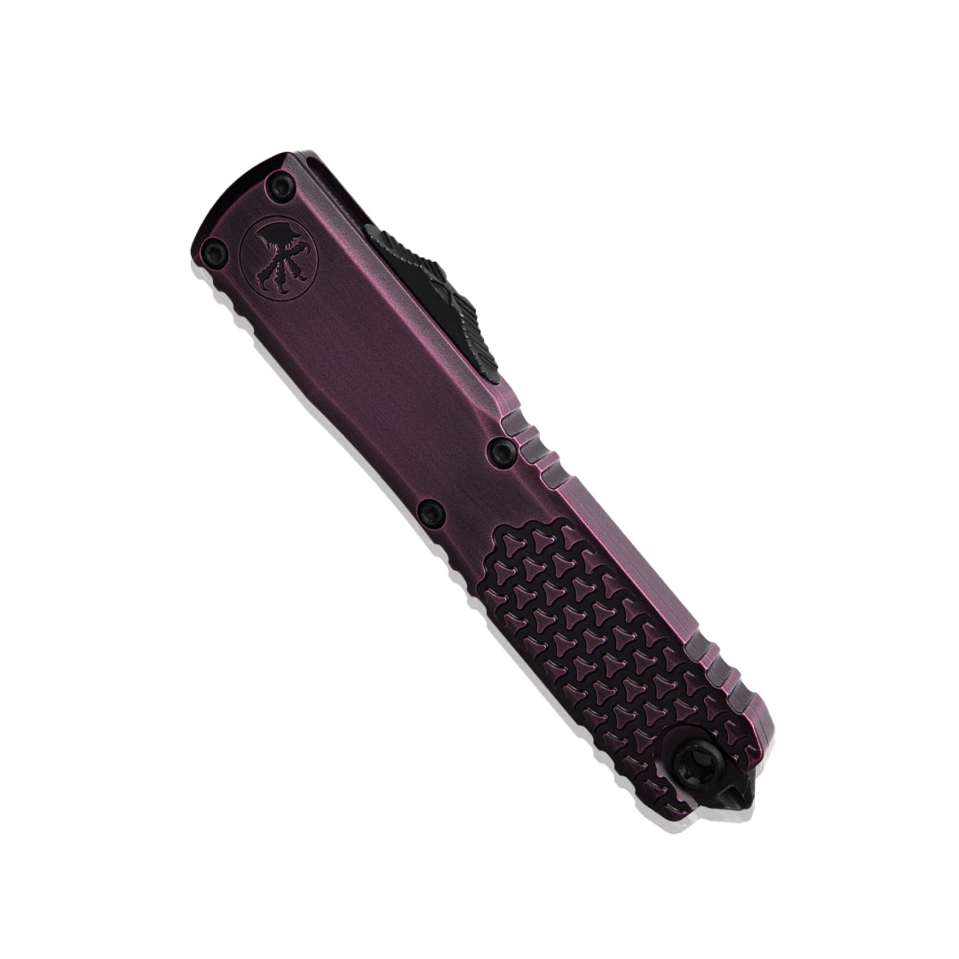 Microtech 11224HT-1PUAA Ultratech Gen IV AUTO OTF Knife 3.5" Bohler M390MK Purple Abrasion Double Edge Dagger Blade and Half Tri-Grip Machined Aluminum Handles, Reversible Clip