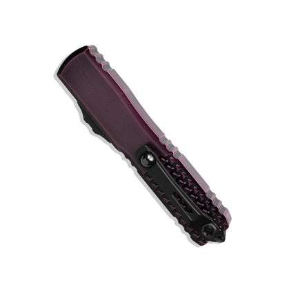 Microtech 11224HT-1PUAA Ultratech Gen IV AUTO OTF Knife 3.5" Bohler M390MK Purple Abrasion Double Edge Dagger Blade and Half Tri-Grip Machined Aluminum Handles, Reversible Clip