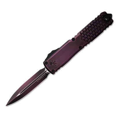 Microtech 11224HT-1PUAA Ultratech Gen IV AUTO OTF Knife 3.5" Bohler M390MK Purple Abrasion Double Edge Dagger Blade and Half Tri-Grip Machined Aluminum Handles, Reversible Clip