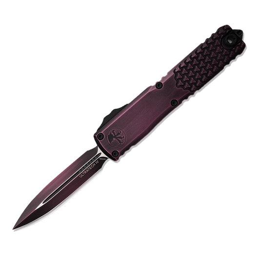 Microtech 11224HT-1PUAA Ultratech Gen IV AUTO OTF Knife 3.5" Bohler M390MK Purple Abrasion Double Edge Dagger Blade and Half Tri-Grip Machined Aluminum Handles, Reversible Clip