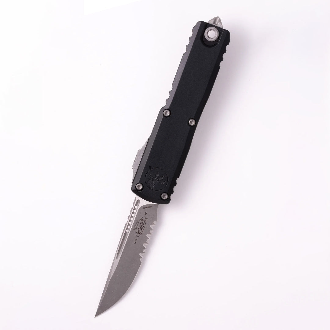 Microtech UTX-85 Gen IV S/E Apocalyptic Partial Serrated OTF Knife Black M390MK (12314-11AP)