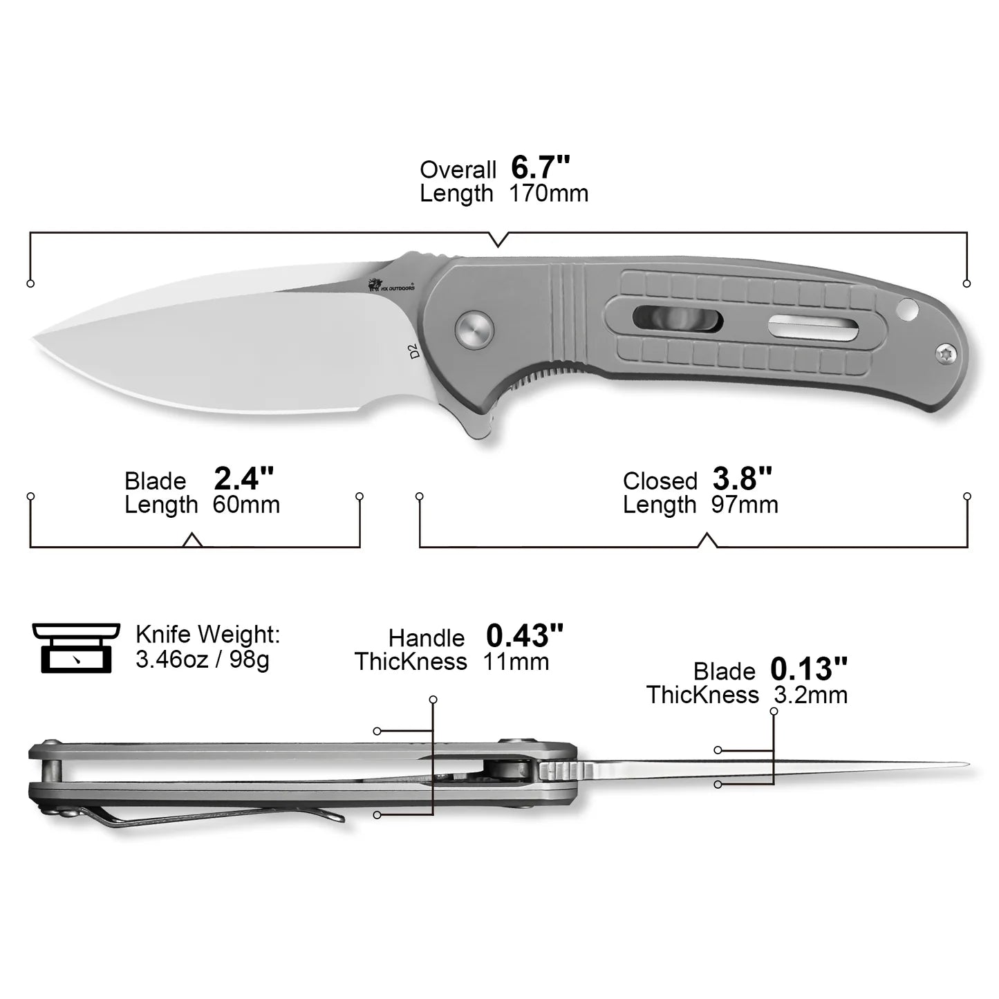 ROCK SAPPHIRE | LINER LOCK | D2 | SILVER TITANIUM | ZD-113S