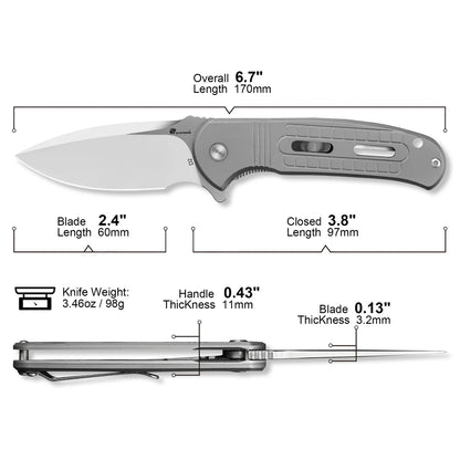 ROCK SAPPHIRE | LINER LOCK | D2 | SILVER TITANIUM | ZD-113S