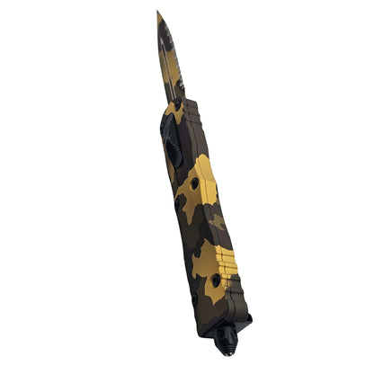 Microtech Dirac Delta Gold Camo OTF Knife D/E Full Serrated M390MK (227-3GCS-Z4)