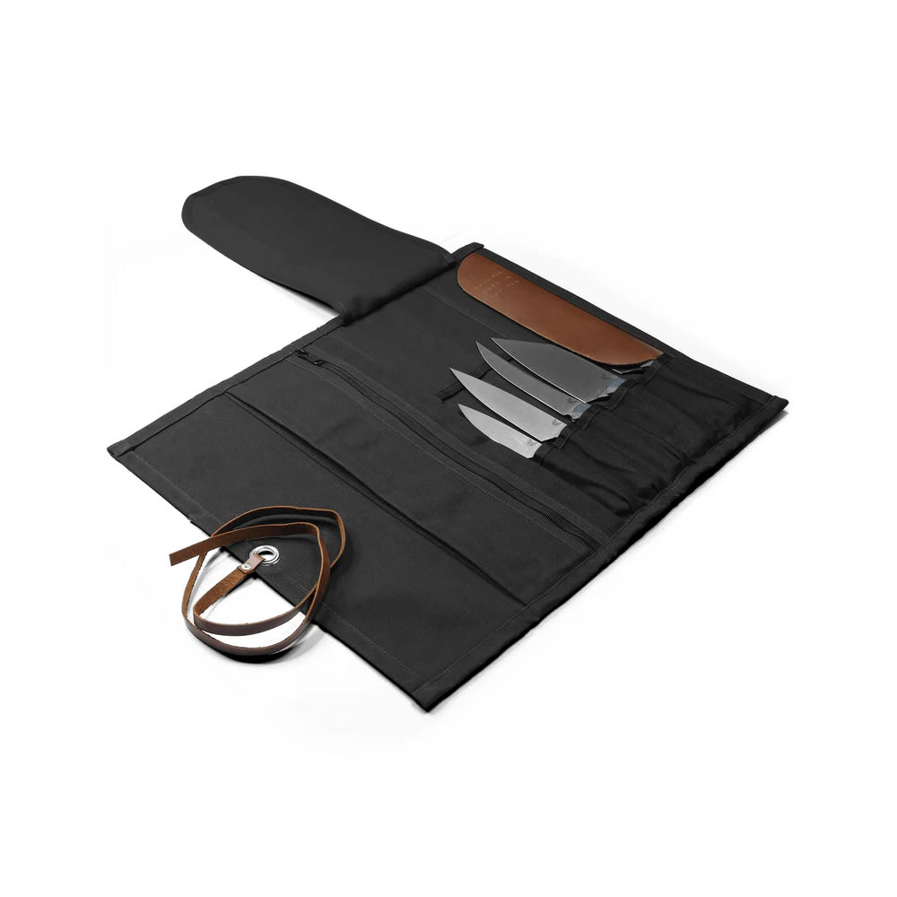 Benchmade 5 Knives Capacity Waxed Canvas & Leather Black Kitchen Cutlery Knife Roll 50088