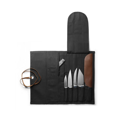 Benchmade 5 Knives Capacity Waxed Canvas & Leather Black Kitchen Cutlery Knife Roll 50088