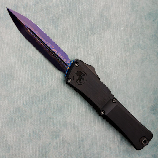 Microtech Marfione Select Combat Troodon LT Gen III D/E Hefted Alloy Blued Baker Forge Coppermai Damascus Blue Accent 1142-16MS1