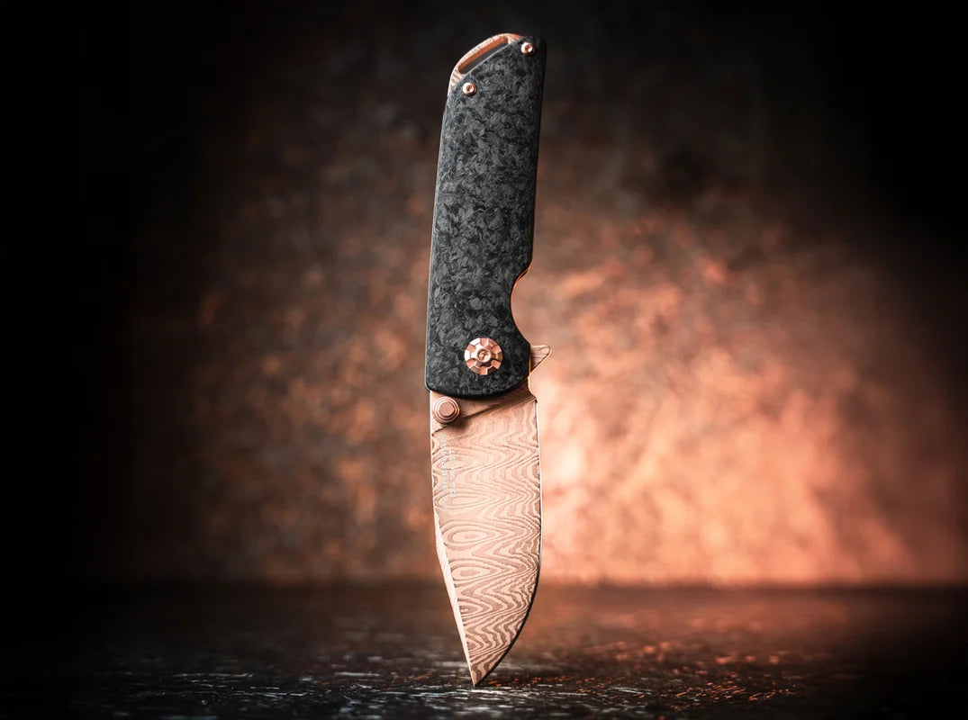 Boker M4 Sherman Damascus Rose Gold Folding Knife Carbon Fiber (110118DAM)