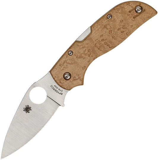 Spyderco Chaparral Folding Knife 2.79" CTS-XHP Satin Plain Blade, Birdseye Maple Wood Handles, Lockback - C152WDP