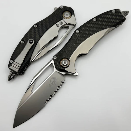 Microtech Matrix Titanium w/ Carbon Fiber Scales & Bronze Ti Pivot Collars w/ Partial Serrated Bead Blast M390 165C-8CFTI Save $117.60