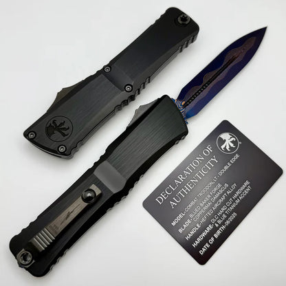 Microtech Marfione Select Combat Troodon LT Gen III D/E Hefted Alloy Blued Baker Forge Coppermai Damascus Blue Accent 1142-16MS1