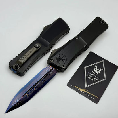 Microtech Marfione Select Combat Troodon LT Gen III D/E Hefted Alloy Blued Baker Forge Coppermai Damascus Blue Accent 1142-16MS1