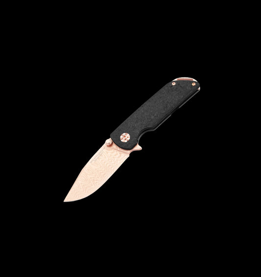 Boker M4 Sherman Damascus Rose Gold Folding Knife Carbon Fiber (110118DAM)