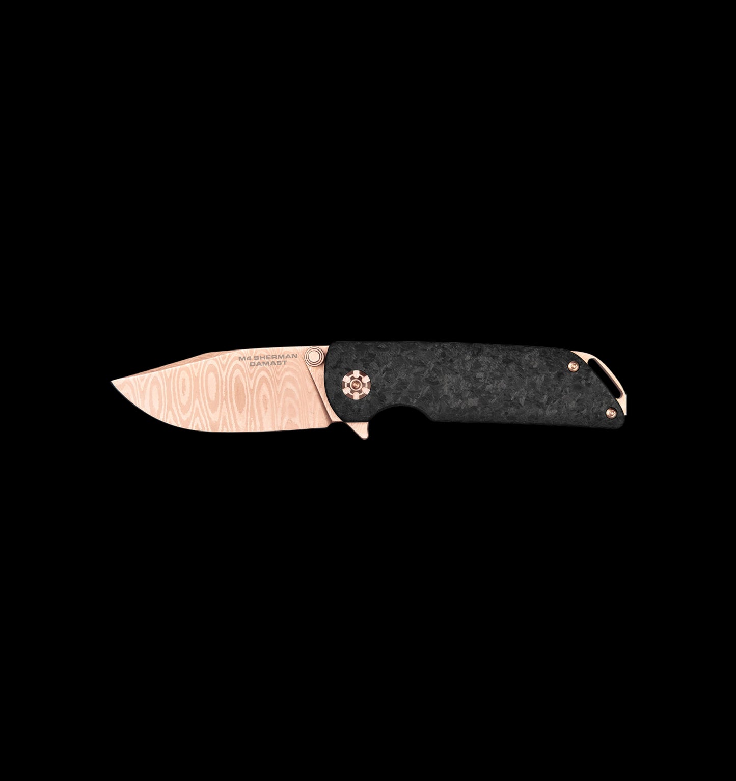 Boker M4 Sherman Damascus Rose Gold Folding Knife Carbon Fiber (110118DAM)