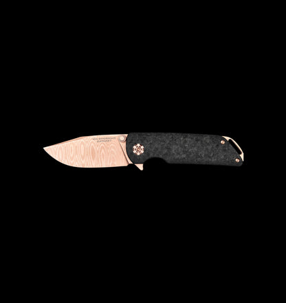 Boker M4 Sherman Damascus Rose Gold Folding Knife Carbon Fiber (110118DAM)