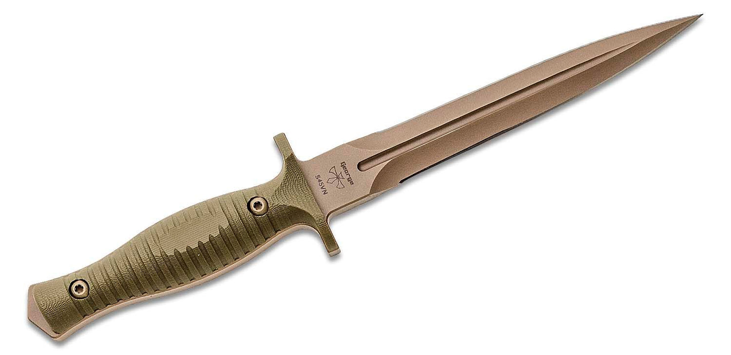 Spartan Blades Spartan-George V14 Combat Dagger 6.75" S45VN FDE Double Edge Blade, Green G10 Handles, Tan Kydex Sheath - SB27DEGRKYTN