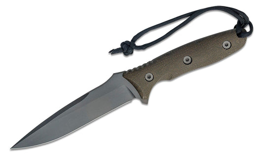 Spartan Blades Moros Fixed Blade Knife 5.25" S45VN Black Spear Point, Green Canvas Micarta Handles, Black Kydex Sheath - SB53BKGRKYBK