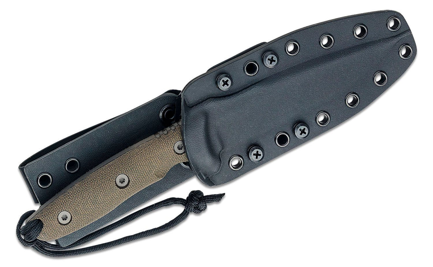Spartan Blades Moros Fixed Blade Knife 5.25" S45VN Black Spear Point, Green Canvas Micarta Handles, Black Kydex Sheath - SB53BKGRKYBK