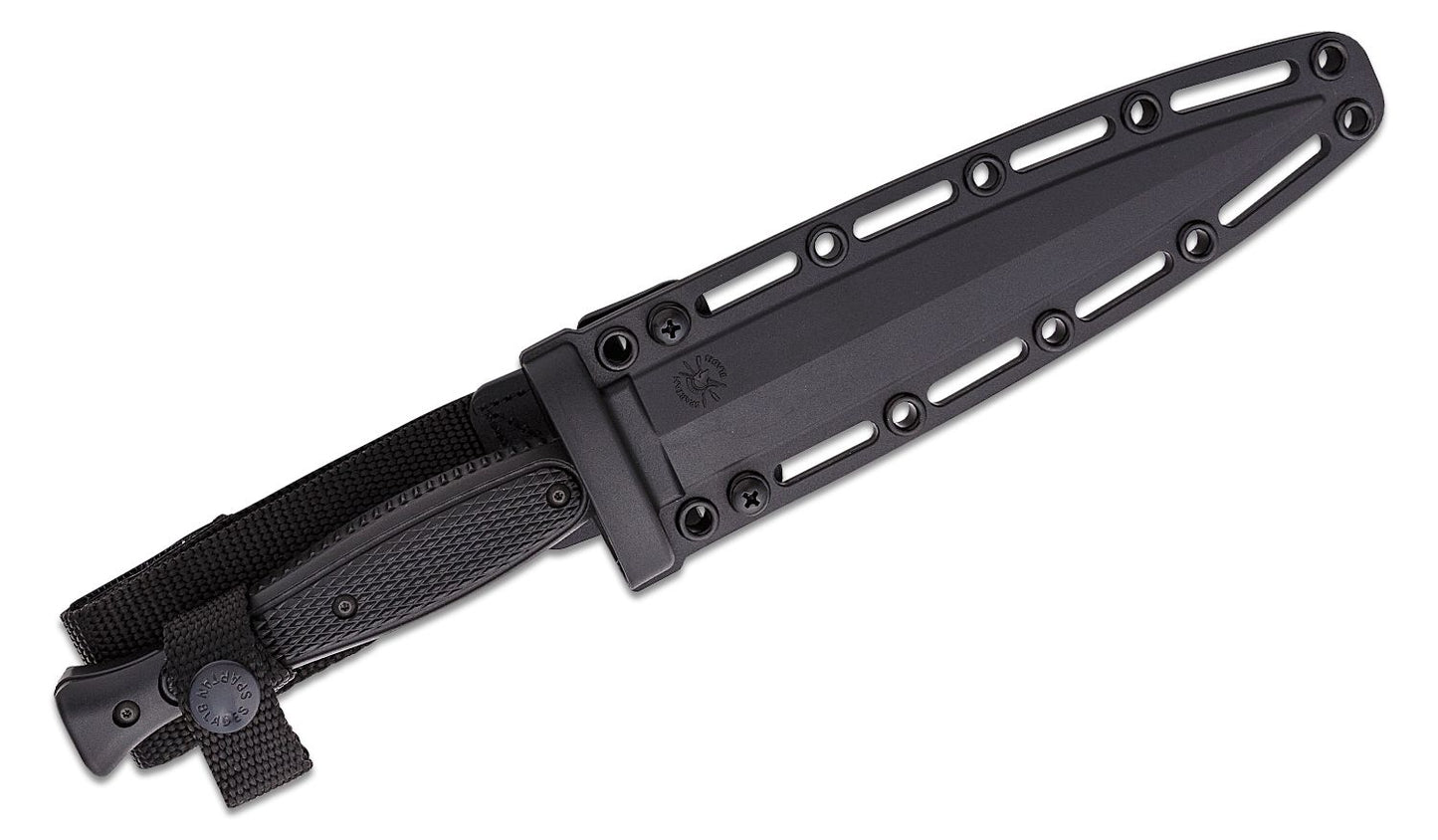 Spartan Blades Field Grade Spartan-George Raider Dagger 7" SK5 Black Double Edge Dagger Blade, Injection Molded Handles, Black Molded Plastic Sheath - SBBL3BK