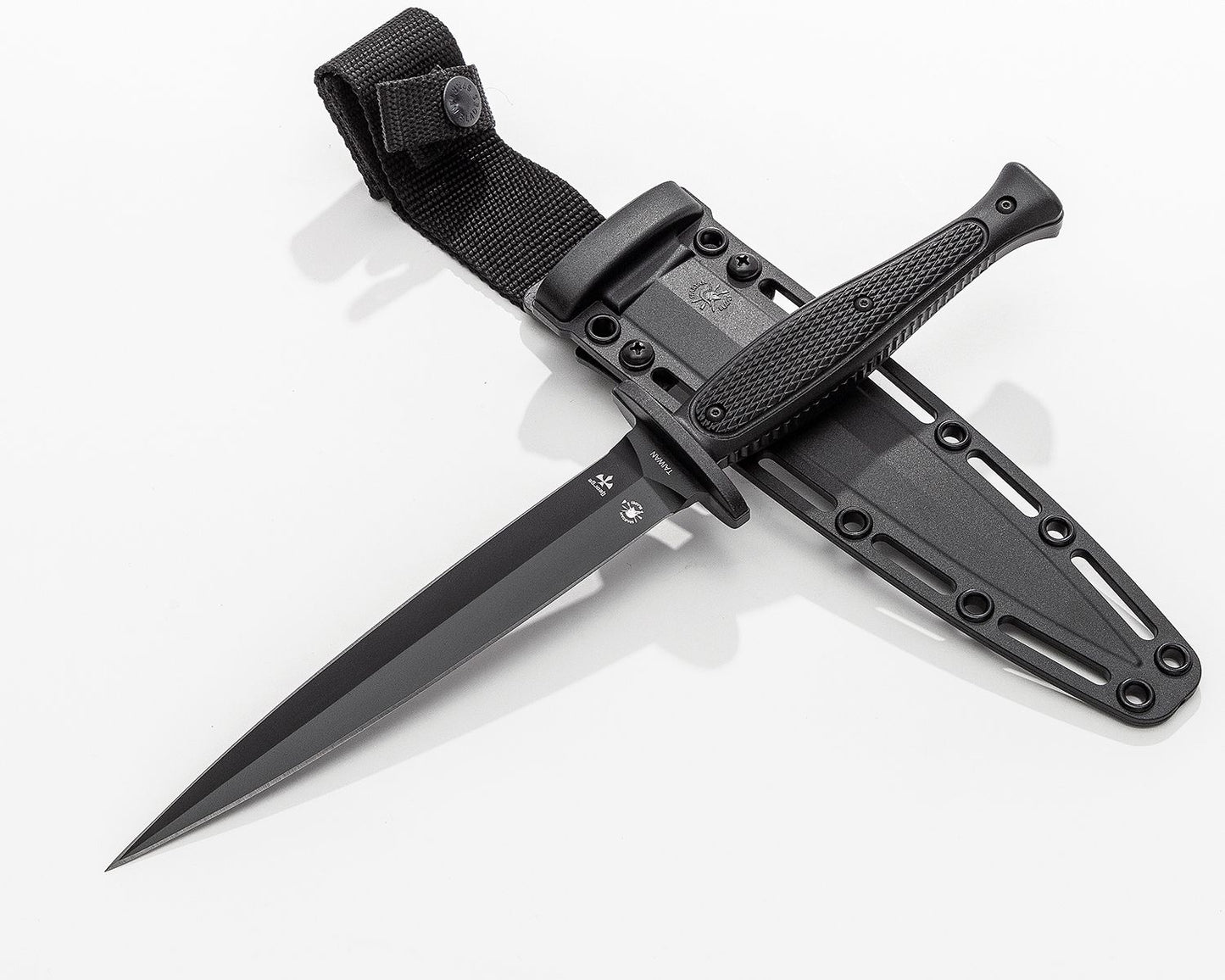 Spartan Blades Field Grade Spartan-George Raider Dagger 7" SK5 Black Double Edge Dagger Blade, Injection Molded Handles, Black Molded Plastic Sheath - SBBL3BK