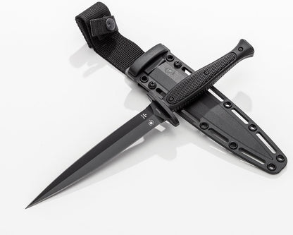 Spartan Blades Field Grade Spartan-George Raider Dagger 7" SK5 Black Double Edge Dagger Blade, Injection Molded Handles, Black Molded Plastic Sheath - SBBL3BK