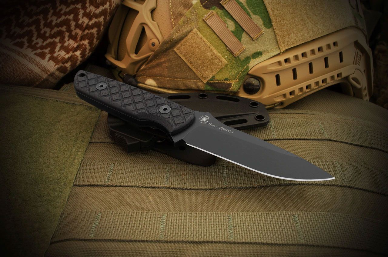 Spartan Blades Professional Grade Alala Fixed Blade Knife 3.75" 1095 Black Powder Coated Blade, Black Micarta Handles, Black Injection Molded Sheath - SBSL004BKBK