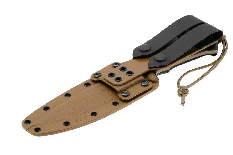 Spartan Blades Harsey Difensa SB19DEBKKYTN Flat Dark Earth, Black Micarta, survival knife, kydex sheath