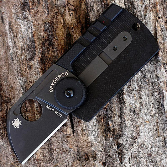 Spyderco Serge Panchenko Dog Tag Folder 1.22" S30V Chisel Ground Blade, Carbon Fiber and G10 Handles, Slipjoint (non-locking) - C188CFBBKP