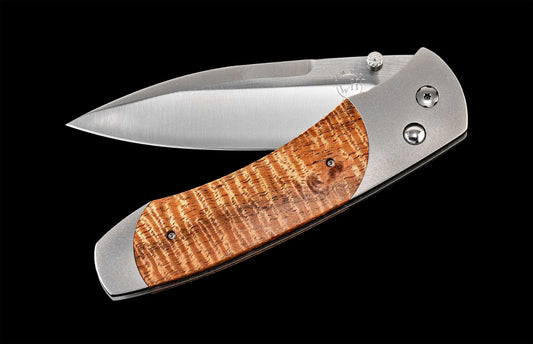 A300-13  Titanium pocketknife with stainless blade and curly koa wood