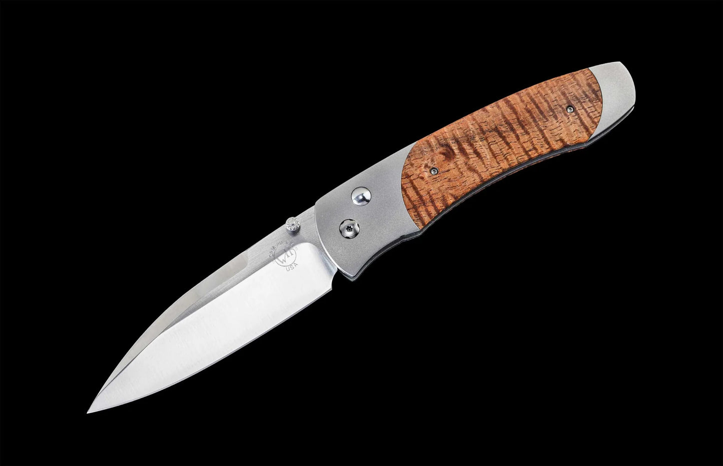 A300-13  Titanium pocketknife with stainless blade and curly koa wood