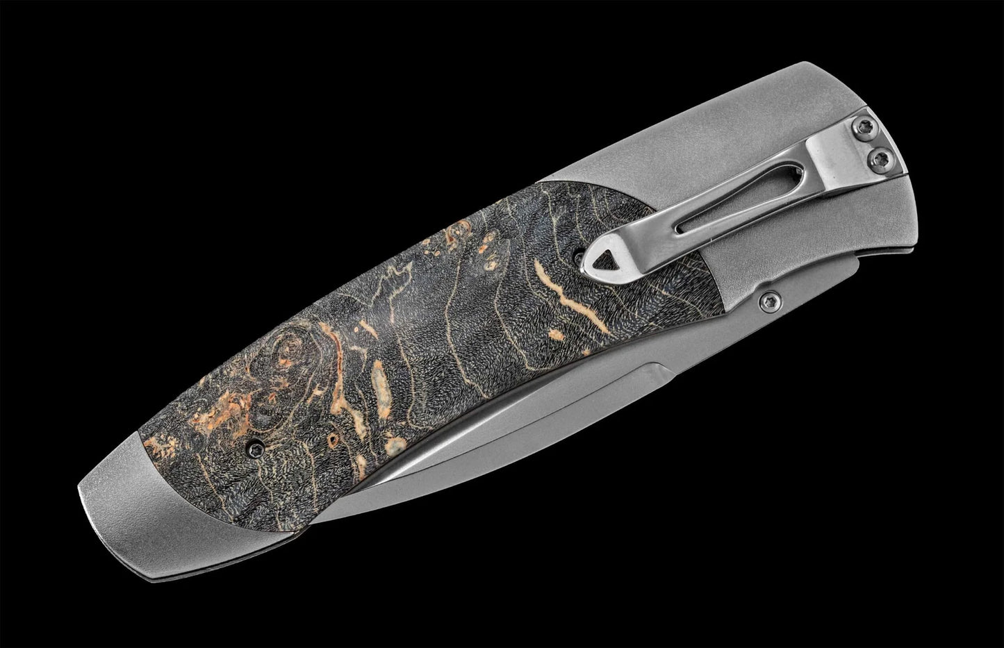 A300-9  Titanium pocketknife with stainless blade and dyed gray maple burl wood