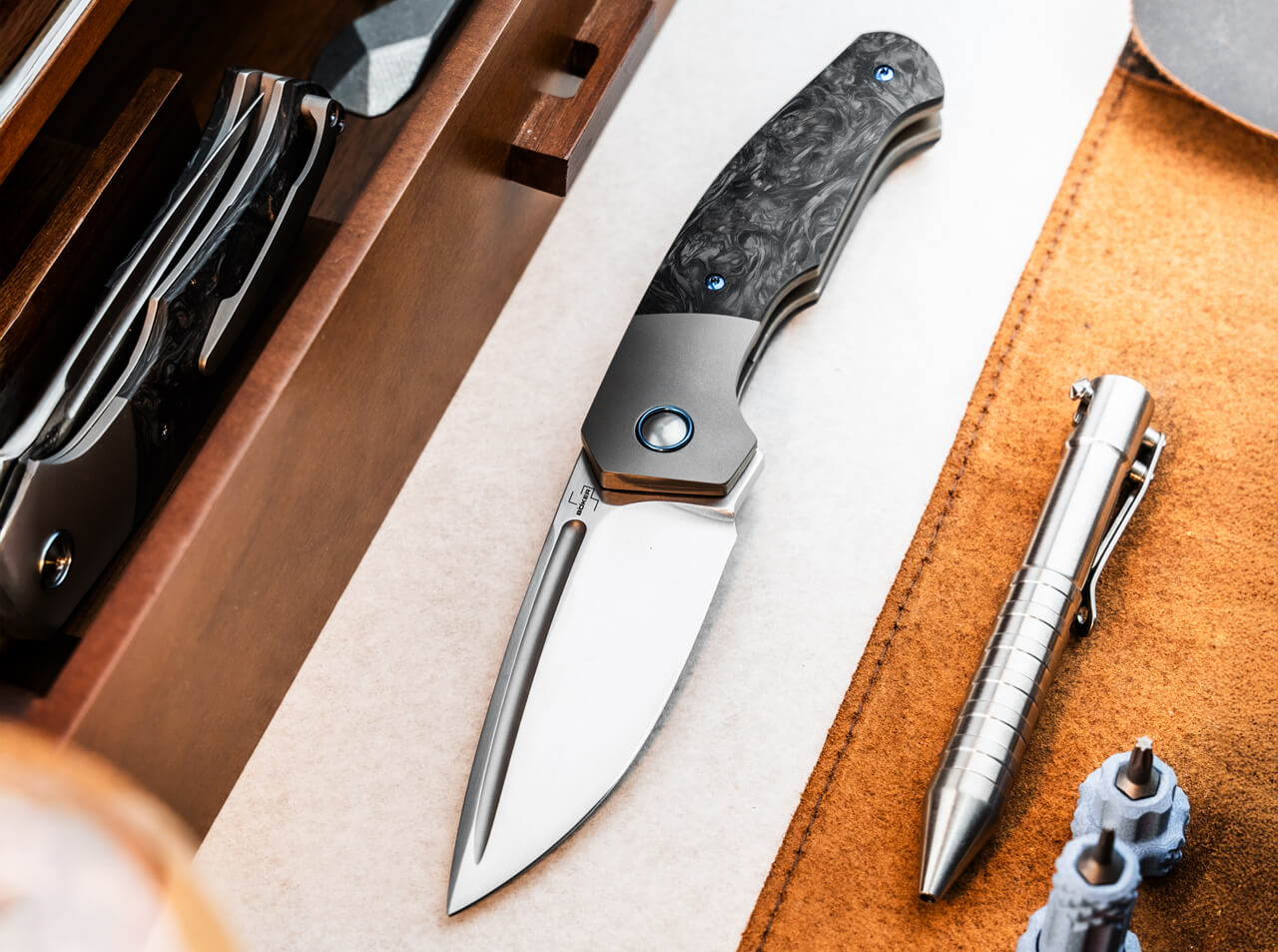 Boker Plus Collection 2025 Folding Knife MagnaCut Marble Carbon (01BP2025)
