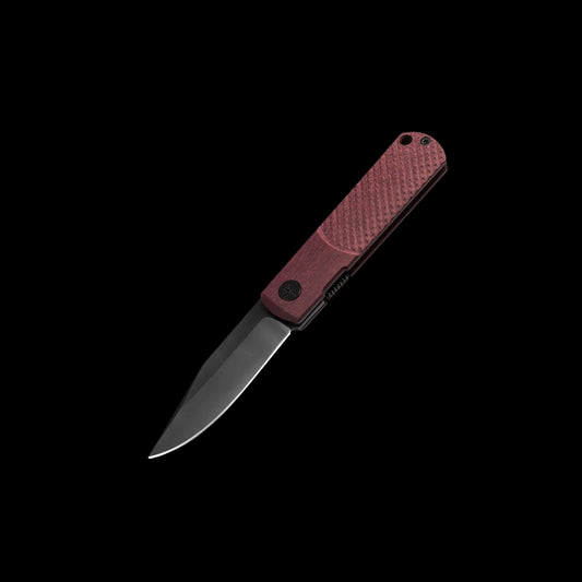 Boker BRLW Richlite Red Premium Retail Knife 2026 with black CPM MagnaCut blade, red Richlite handle, flipper opening, Liner Lock, handcrafted in Solingen Germany