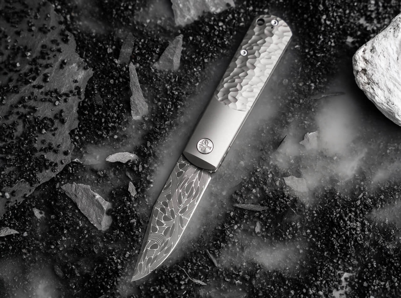 Boker BRLW Meteorite Damast Folding Knife Titanium Handle (110673DAM)