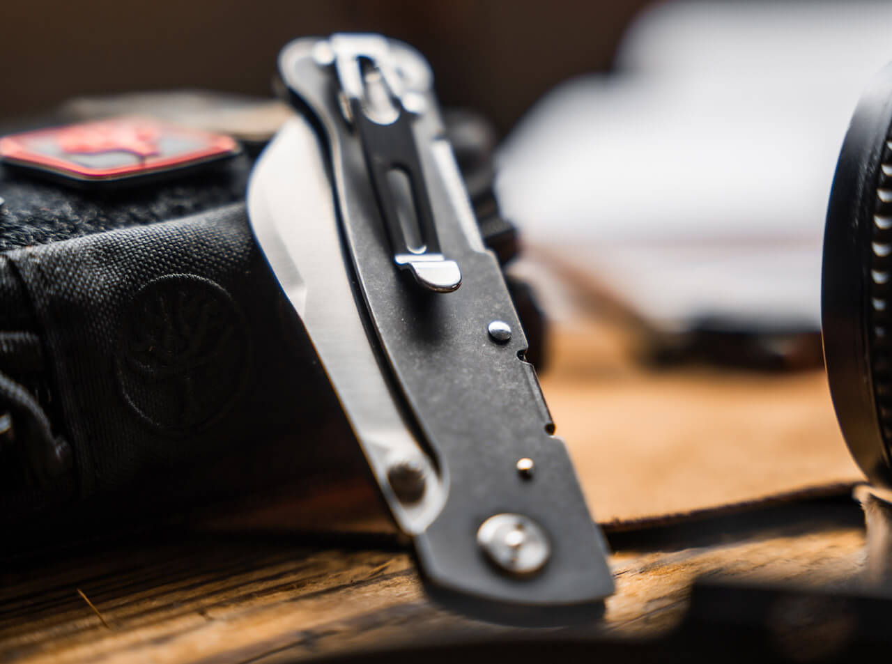 Boker Plus Atlas Sheepsfoot TS folding knife with satin D2 sheepsfoot blade, black stainless steel handle, thumb stud opening, and Backlock