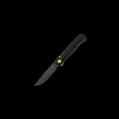 Boker Plus Rusticus All Black folding knife with black-coated 420 stainless steel blade, ebony wood handle, manual nail nick opening, and Liner Lock
