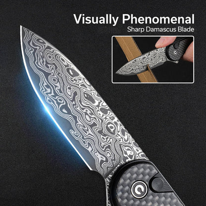 CIVIVI Button Lock Elementum II Flipper Knife Carbon Fiber / G10 Handle (2.96" Damascus Blade) C18062PB-DS1