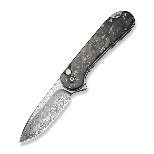 CIVIVI | Button Lock Elementum II | Flipper Knife CF & Resin Handle | Damascus Blade | C18062P-10