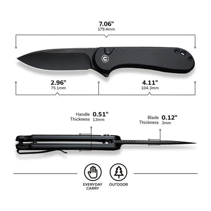 CIVIVI Button Lock Elementum II Flipper Knife G10 Handle (2.96" Nitro-V Blade) C18062P-1